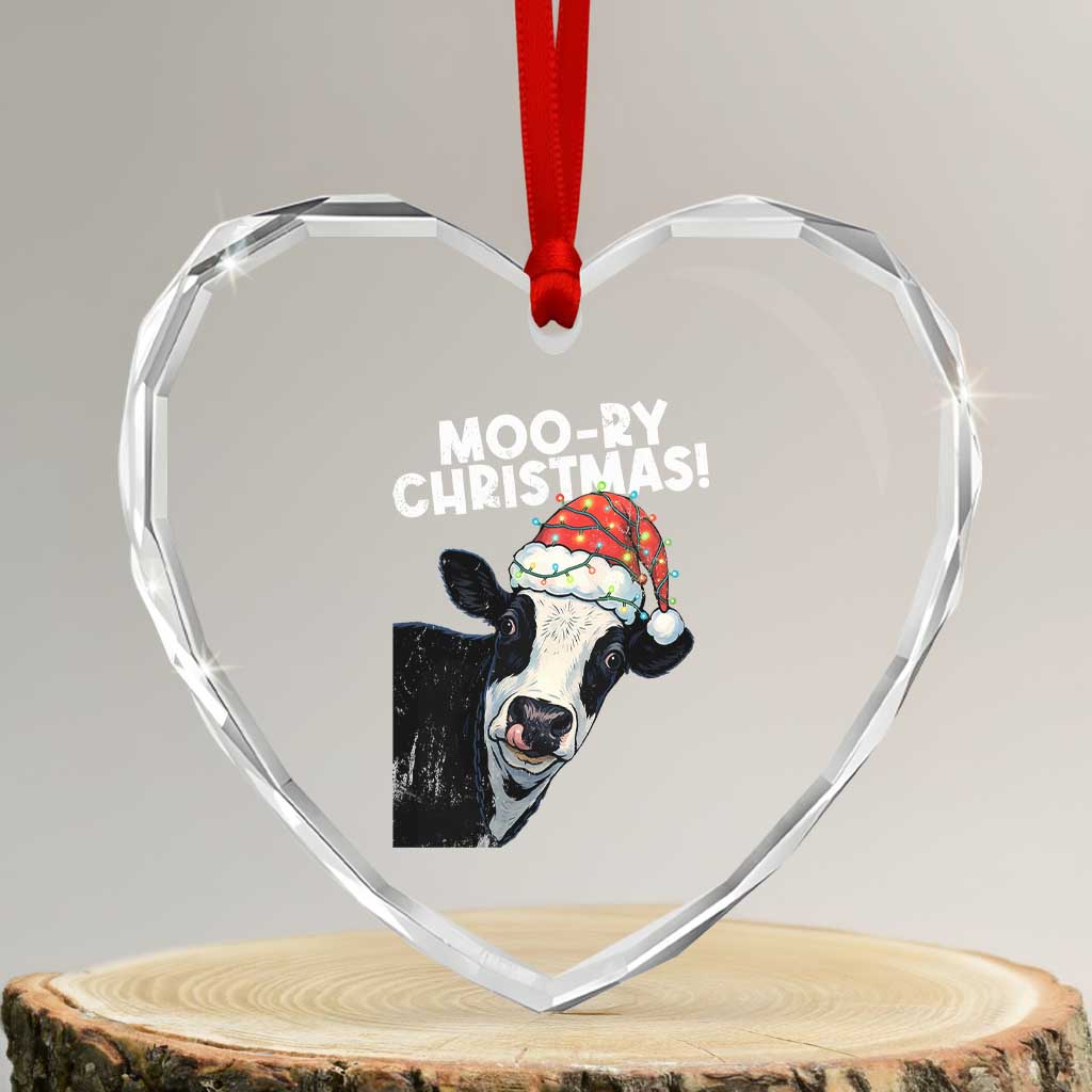 Christmas Cow Heart Crystal Glass Ornament Funny Moo Ry Christmas Farmer Gift TS10 Transparent Glass 3'' Heart Print Your Wear