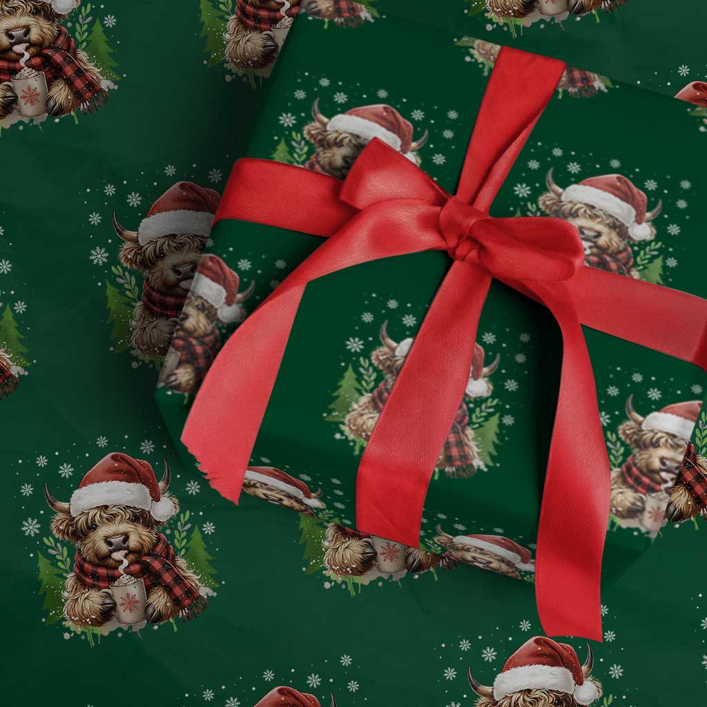Christmas Cow Wrapping Paper Roll Funny Highland Cow Western Farmer Gift TS10 Green Print Your Wear
