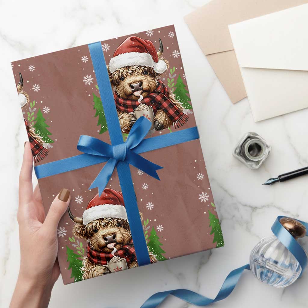 Christmas Cow Wrapping Paper Roll Funny Highland Cow Western Farmer Gift TS10 Mocha Print Your Wear