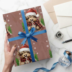 Christmas Cow Wrapping Paper Roll Funny Highland Cow Western Farmer Gift TS10 Mocha Print Your Wear