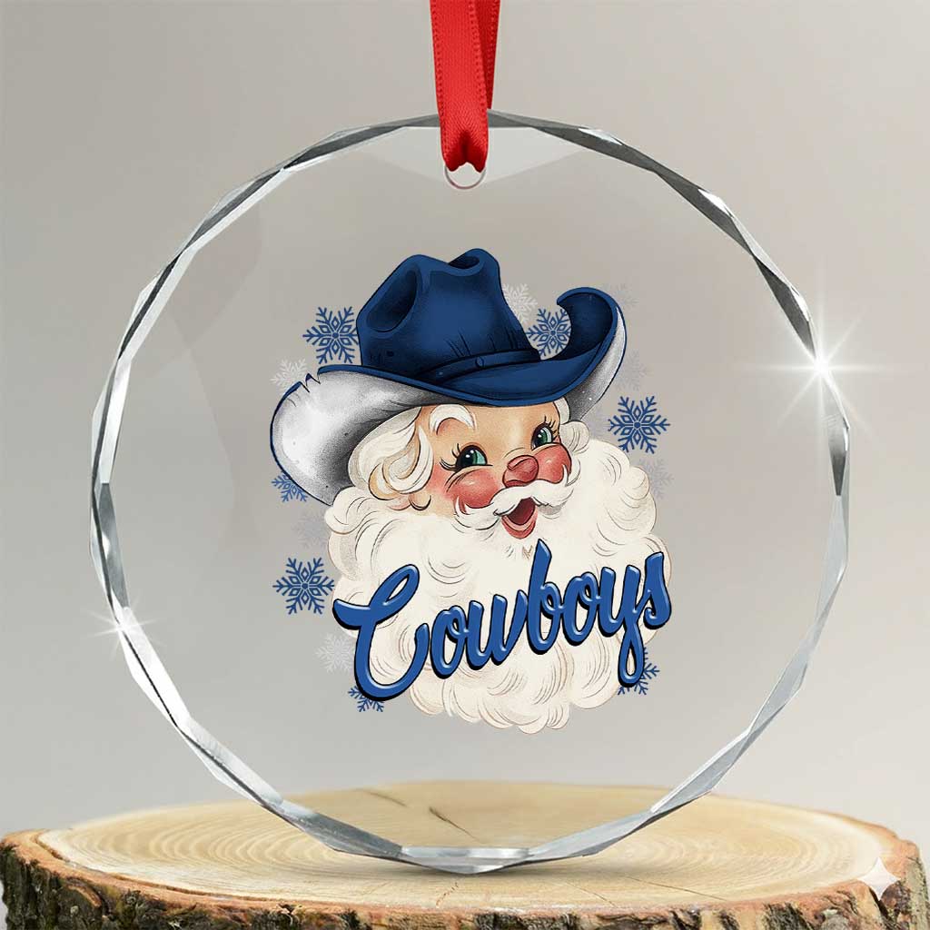 Christmas Cowboys Fan Crystal Glass Ornament Funny Xmas American Football Blue Santa TS11 Transparent Glass 3'' Circle Print Your Wear