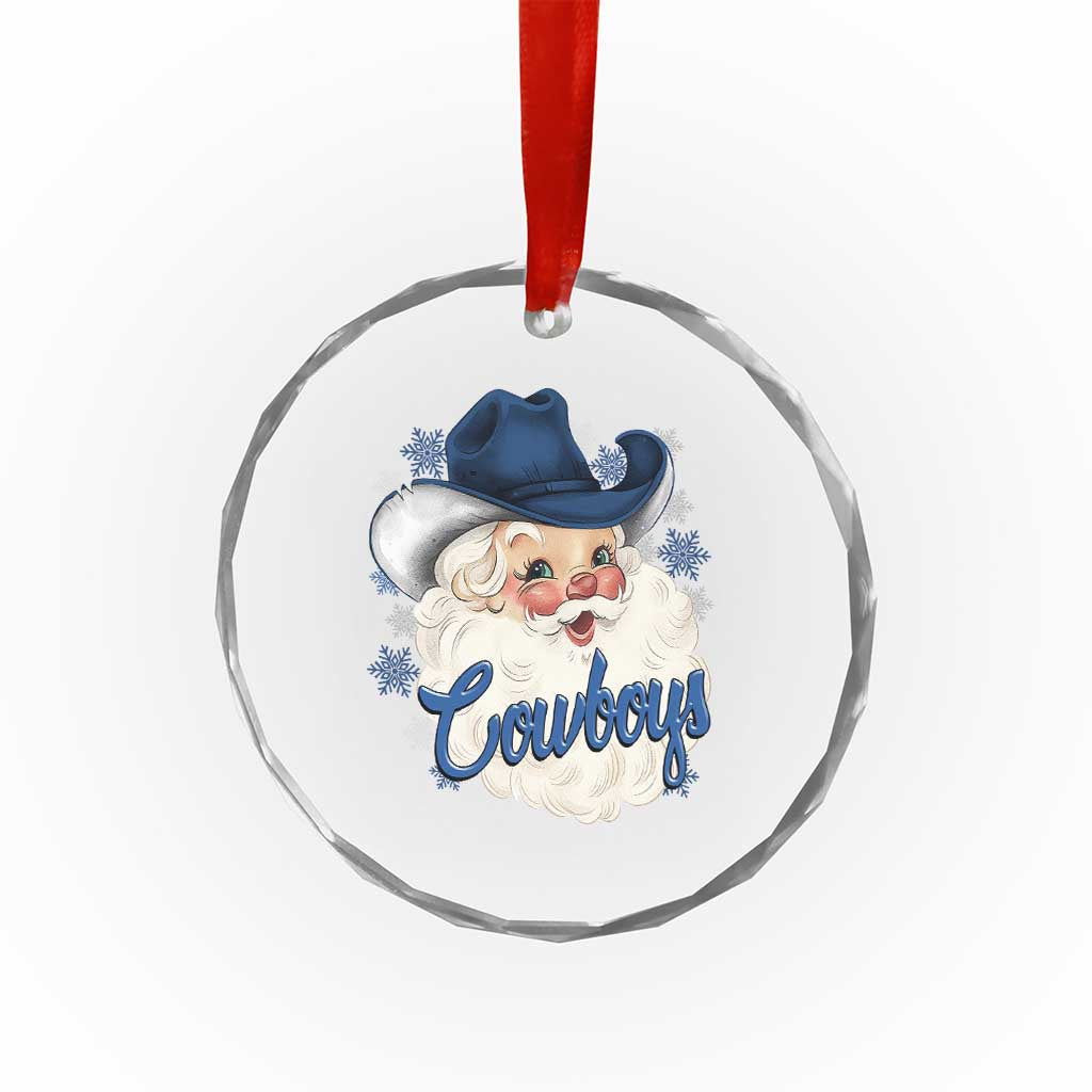 Christmas Cowboys Fan Crystal Glass Ornament Funny Xmas American Football Blue Santa TS11 Print Your Wear