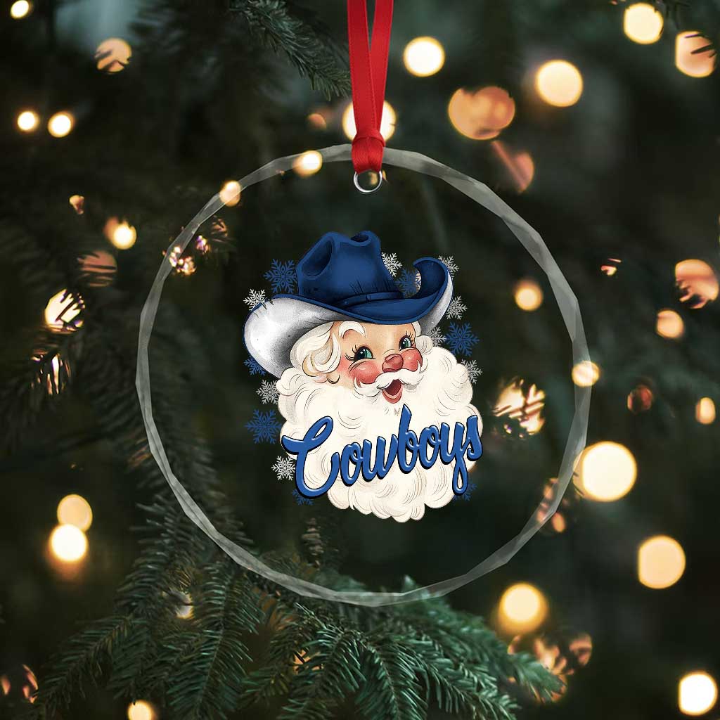 Christmas Football Lover Crystal Glass Ornament Blue Santa DFC Game Day TS11 Print Your Wear