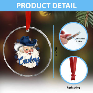 Christmas Cowboys Fan Crystal Glass Ornament Funny Xmas American Football Blue Santa TS11 Print Your Wear