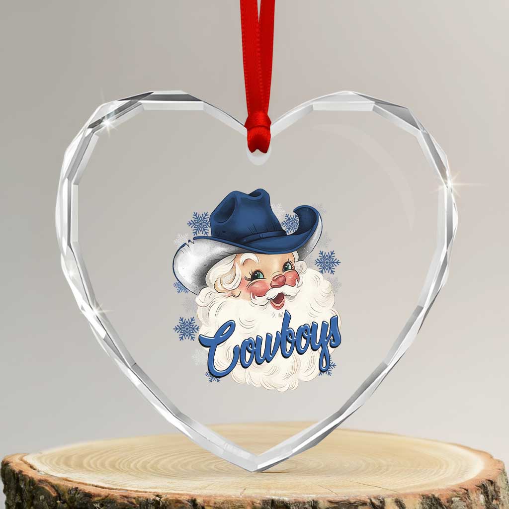 Christmas Cowboys Fan Heart Crystal Glass Ornament Funny Xmas American Football Blue Santa TS11 Transparent Glass 3'' Heart Print Your Wear