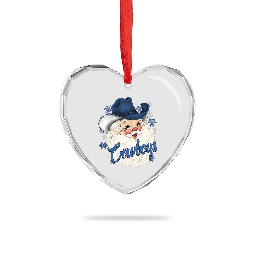 Christmas Cowboys Fan Heart Crystal Glass Ornament Funny Xmas American Football Blue Santa TS11 Print Your Wear