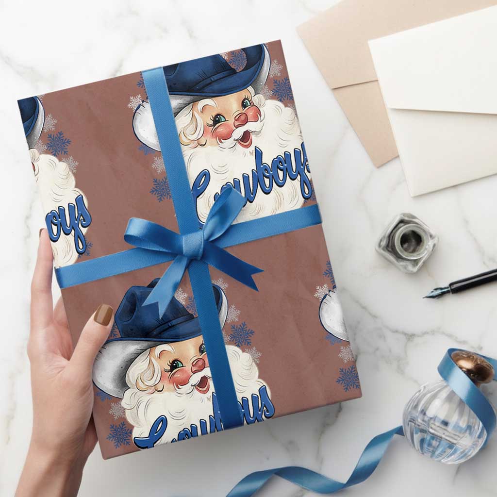 Christmas Football Lover Wrapping Paper Roll Blue Santa DFC Game Day TS11 Mocha Print Your Wear