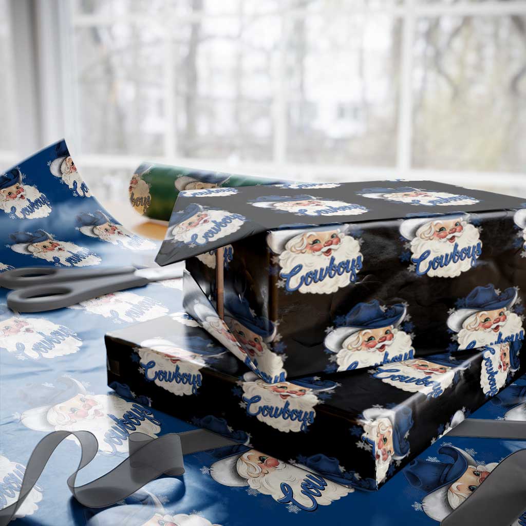 Christmas Cowboys Fan Wrapping Paper Roll Funny Xmas American Football Blue Santa TS11 Black Print Your Wear