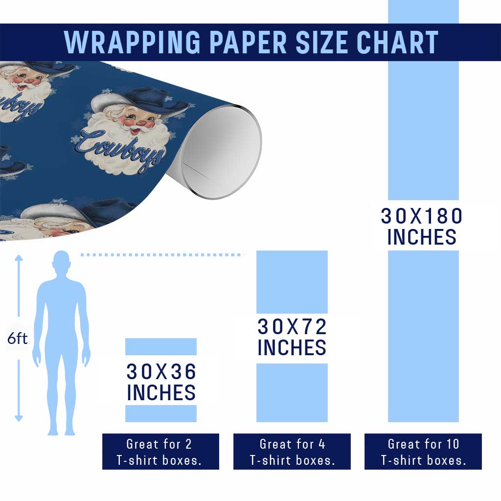 Christmas Cowboys Fan Wrapping Paper Roll Funny Xmas American Football Blue Santa TS11 Print Your Wear