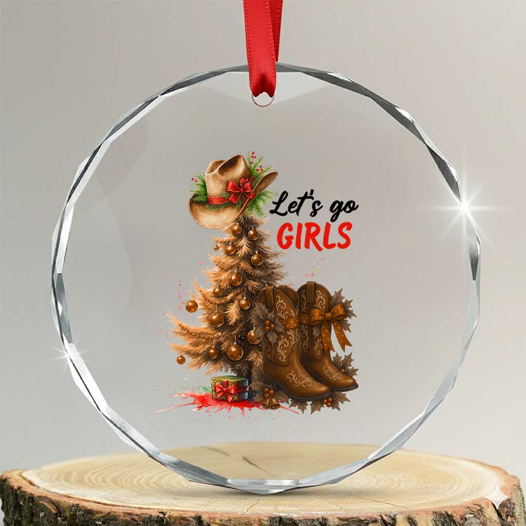 Christmas Cowgirl Boots Crystal Glass Ornament Western Cowboy Hat Howdy TS14 Transparent Glass 3'' Circle Print Your Wear
