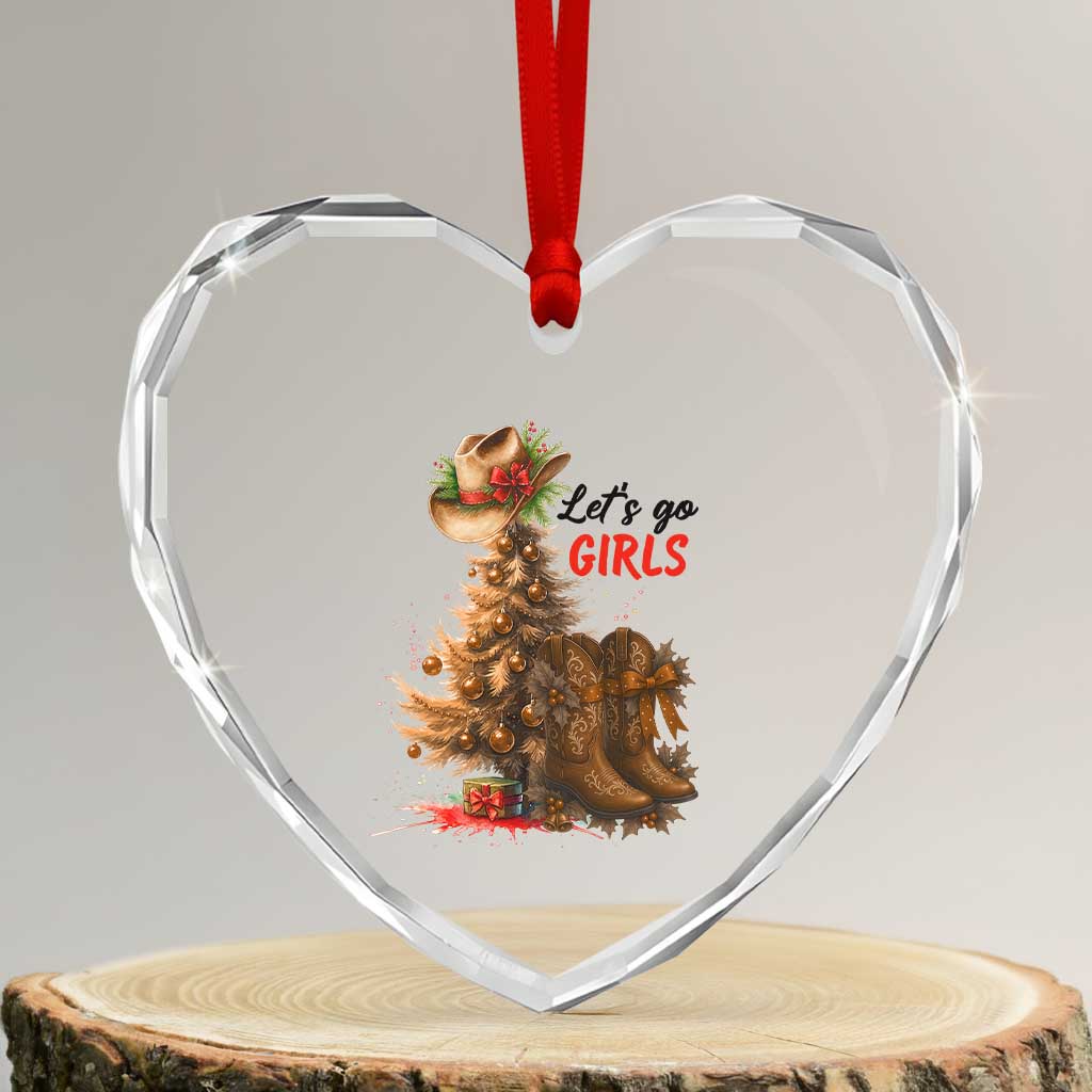 Christmas Cowgirl Boots Heart Crystal Glass Ornament Western Cowboy Hat Howdy TS14 Transparent Glass 3'' Heart Print Your Wear