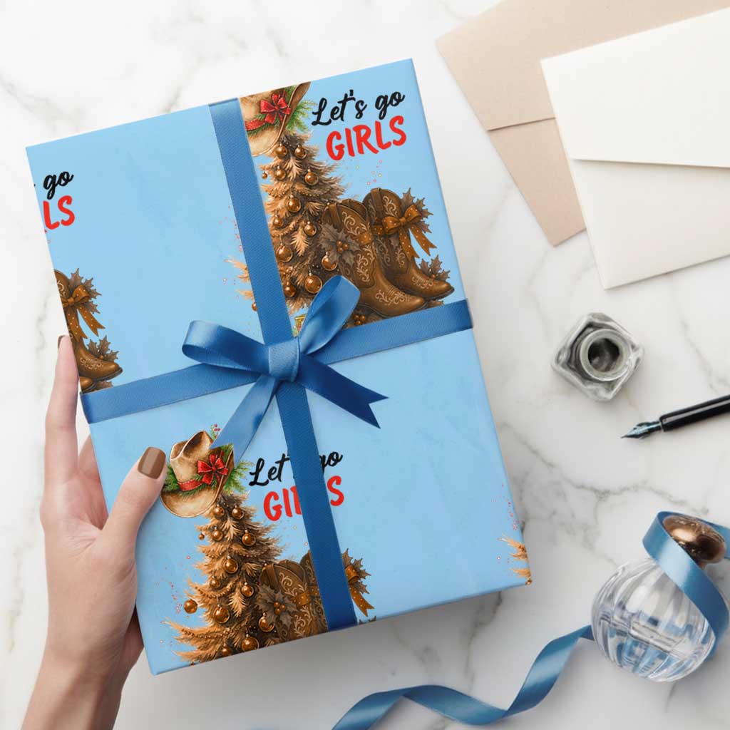 Christmas Cowgirl Boots Wrapping Paper Roll Western Cowboy Hat Howdy TS14 Light Blue Print Your Wear