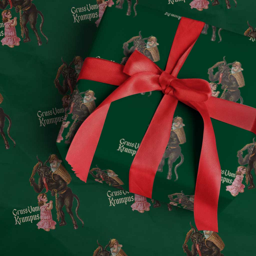 Christmas Creepy Krampus Wrapping Paper Roll Greetings From Gruss Vom Krampus TS11 Green Print Your Wear