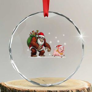 Christmas Cryptid Farm Life Gift Crystal Glass Ornament Funny Bigfoot Chasing Pig TS12 Transparent Glass 3'' Circle Print Your Wear