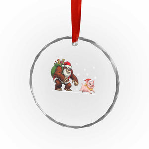 Christmas Cryptid Farm Life Gift Crystal Glass Ornament Funny Bigfoot Chasing Pig TS12 Print Your Wear