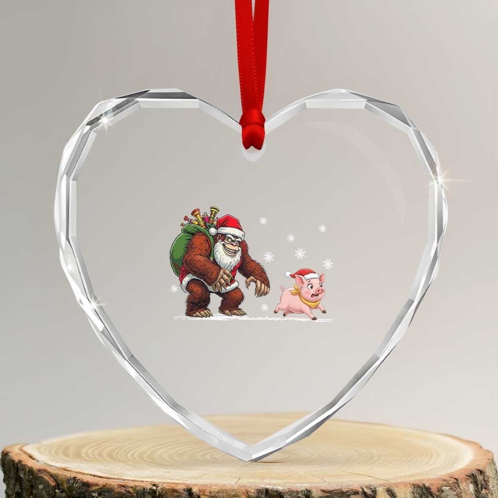 Christmas Cryptid Farm Life Gift Heart Crystal Glass Ornament Funny Bigfoot Chasing Pig TS12 Transparent Glass 3'' Heart Print Your Wear
