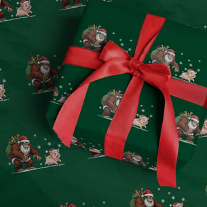 Christmas Cryptid Farm Life Gift Wrapping Paper Roll Funny Bigfoot Chasing Pig TS12 Green Print Your Wear