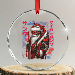Christmas Cyberpunk Santa Crystal Glass Ornament Japanese Xmas Techwear Manga Anime TS11 Transparent Glass 3'' Circle Print Your Wear