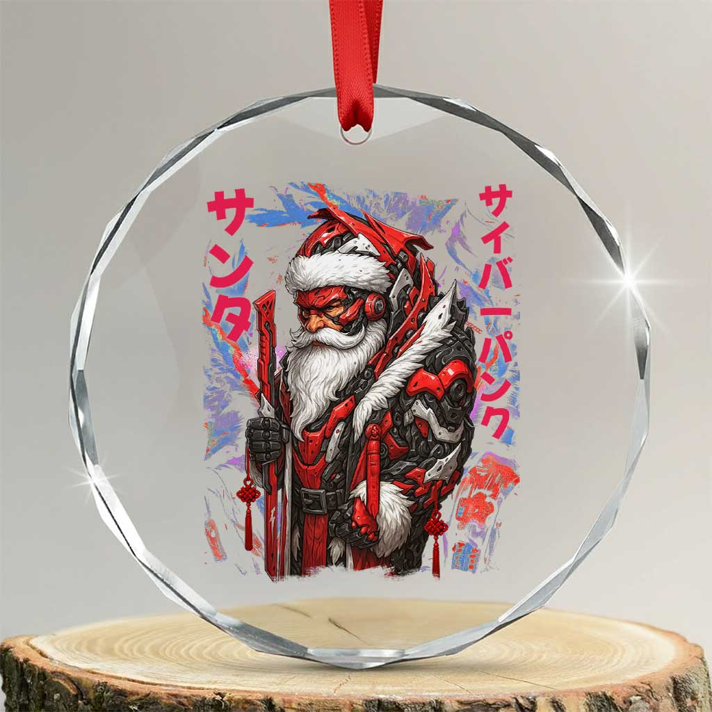 Christmas Cyberpunk Santa Crystal Glass Ornament Japanese Xmas Techwear Manga Anime TS11 Transparent Glass 3'' Circle Print Your Wear