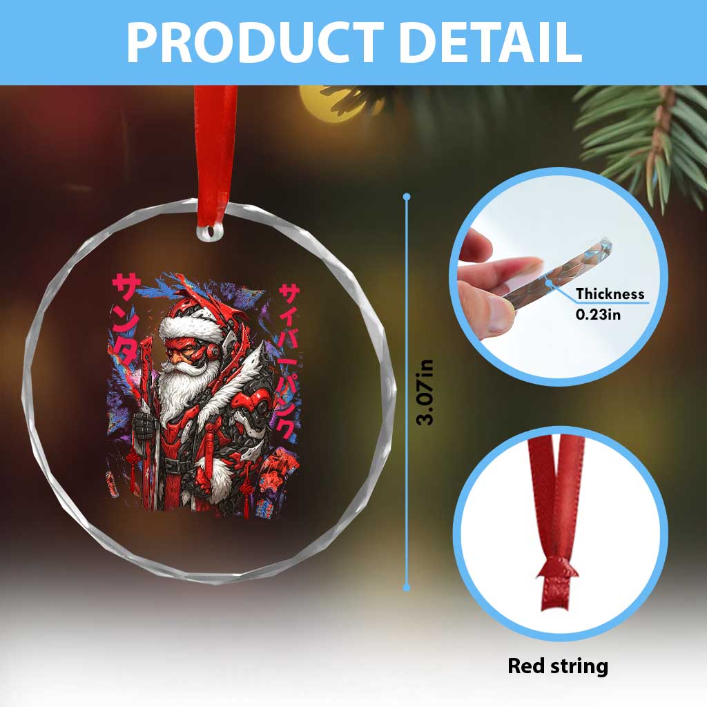 Christmas Cyberpunk Santa Crystal Glass Ornament Japanese Xmas Techwear Manga Anime TS11 Print Your Wear