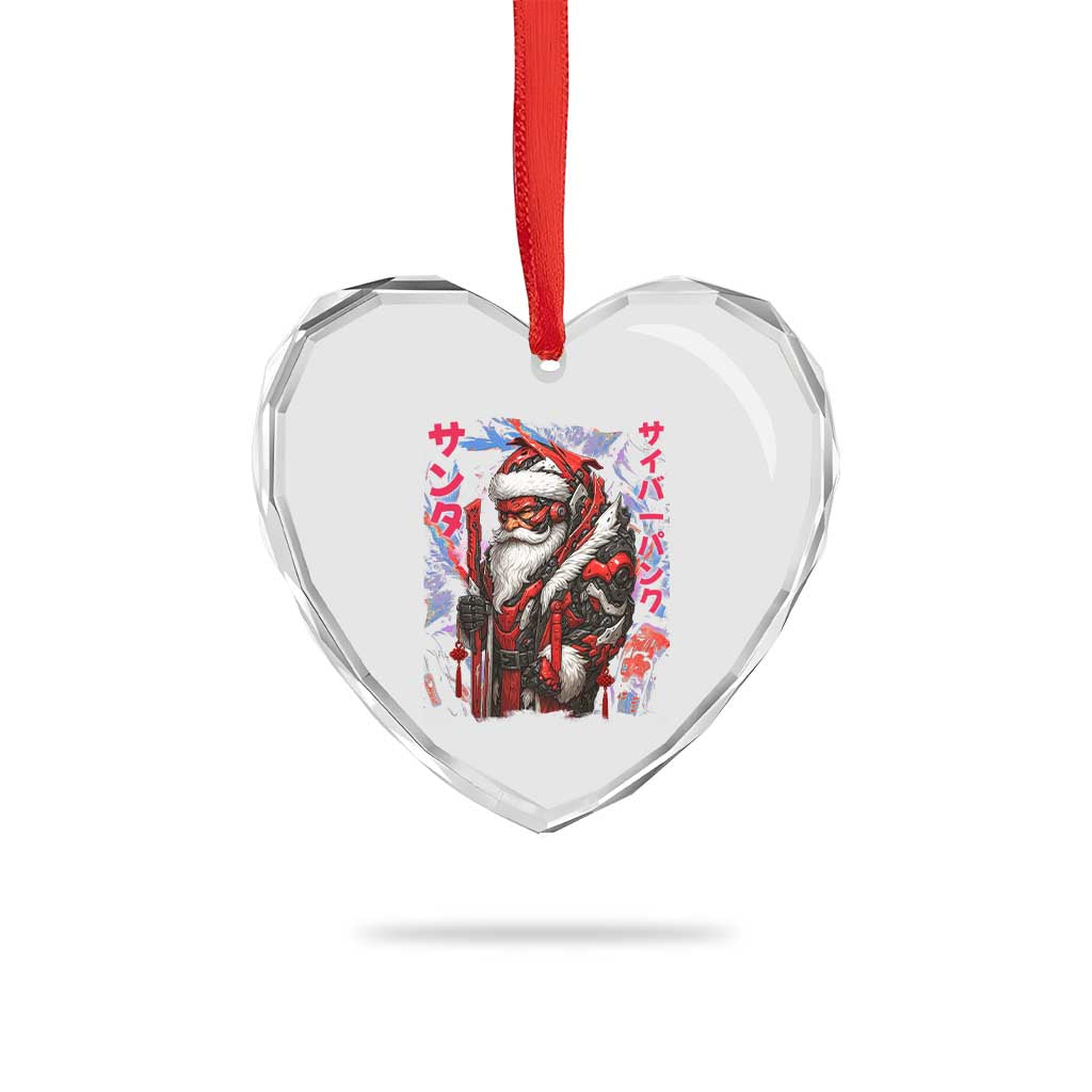 Christmas Cyberpunk Santa Heart Crystal Glass Ornament Japanese Xmas Techwear Manga Anime TS11 Print Your Wear