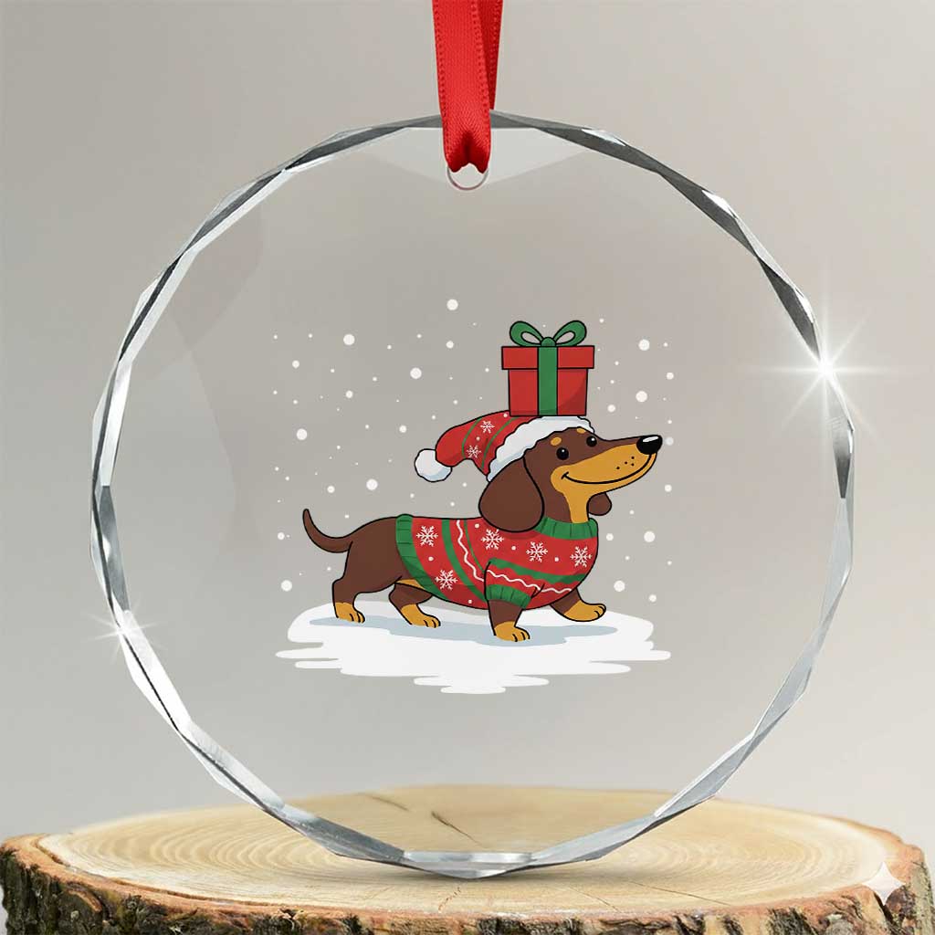 Christmas Dachshund Crystal Glass Ornament Funny Weiner Santa Hat Xmas Dog Puppy Lover TS10 Transparent Glass 3'' Circle Print Your Wear