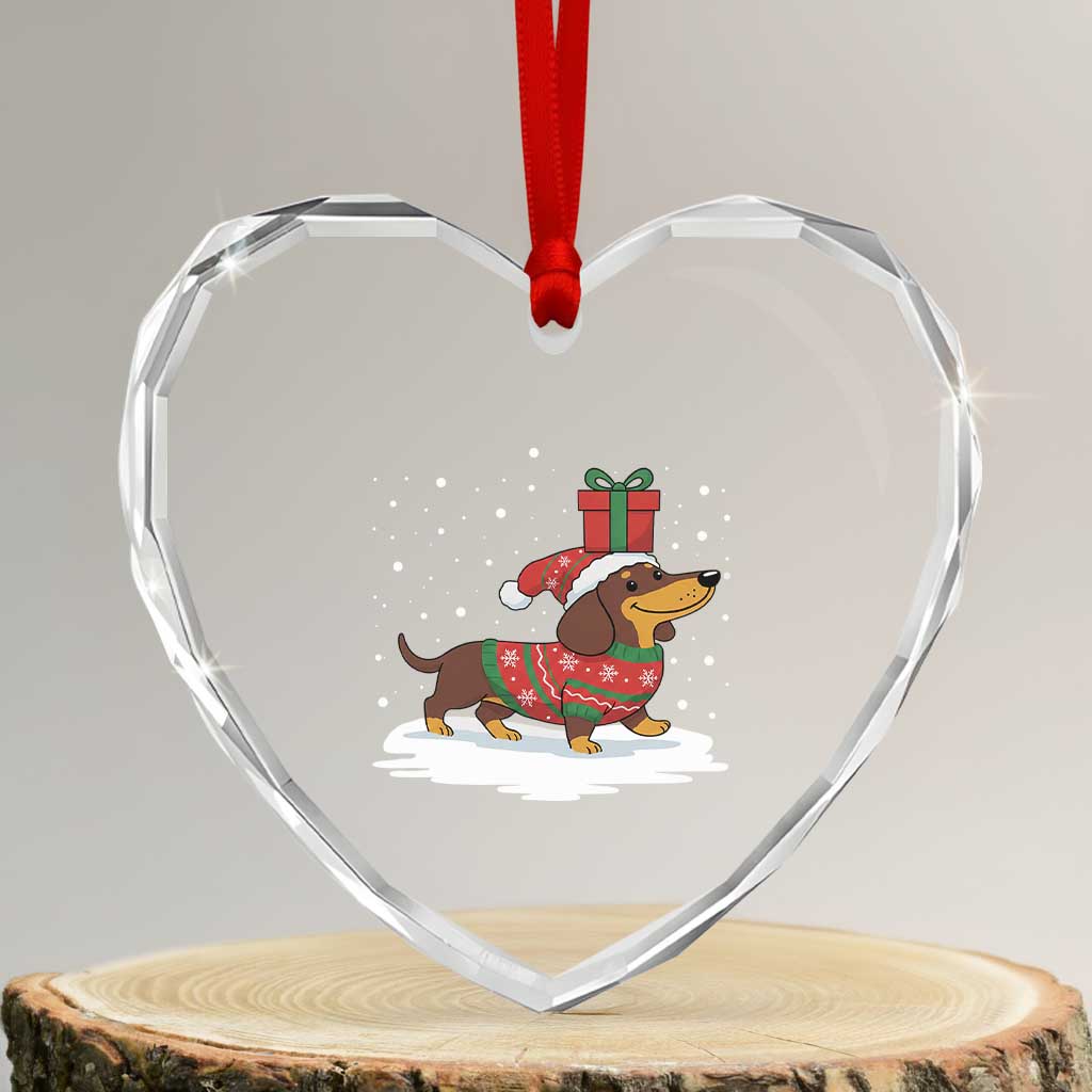 Christmas Dachshund Heart Crystal Glass Ornament Funny Weiner Santa Hat Xmas Dog Puppy Lover TS10 Transparent Glass 3'' Heart Print Your Wear