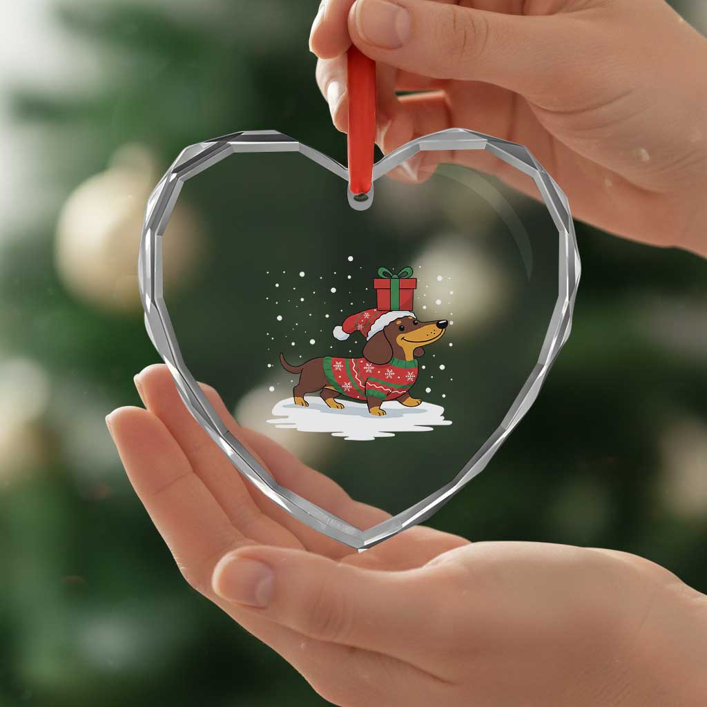 Christmas Dachshund Heart Crystal Glass Ornament Funny Weiner Santa Hat Xmas Dog Puppy Lover TS10 Print Your Wear