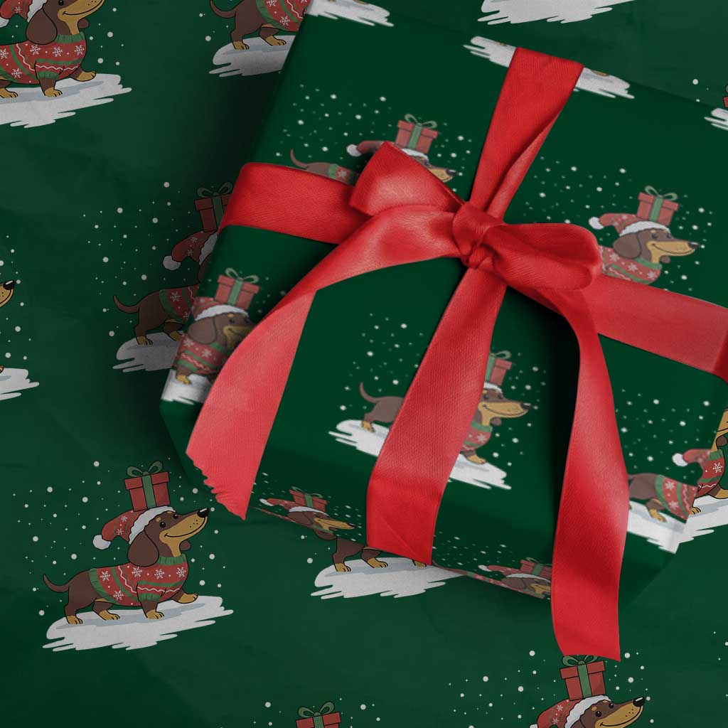 Christmas Dachshund Wrapping Paper Roll Funny Weiner Santa Hat Xmas Dog Puppy Lover TS10 Green Print Your Wear