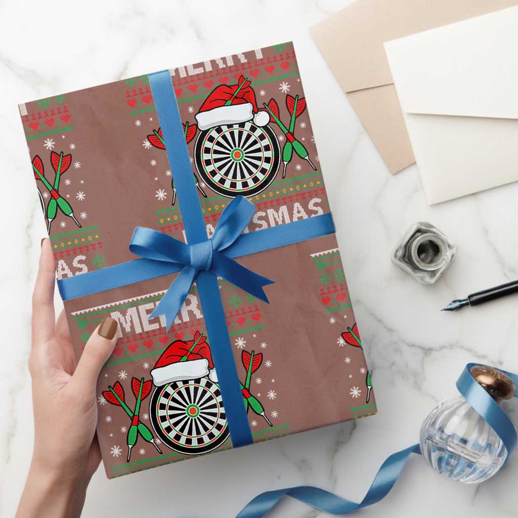Christmas Dart Player Gift Wrapping Paper Roll Merry Dartsmas TS12 Mocha Print Your Wear