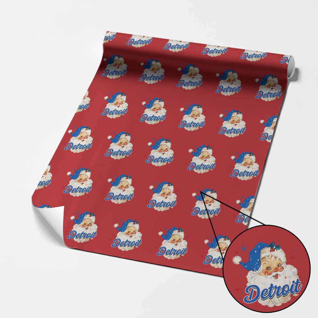 Christmas Detroit Football Wrapping Paper Roll Vintage Santa Lions Fan TS10 Red Print Your Wear