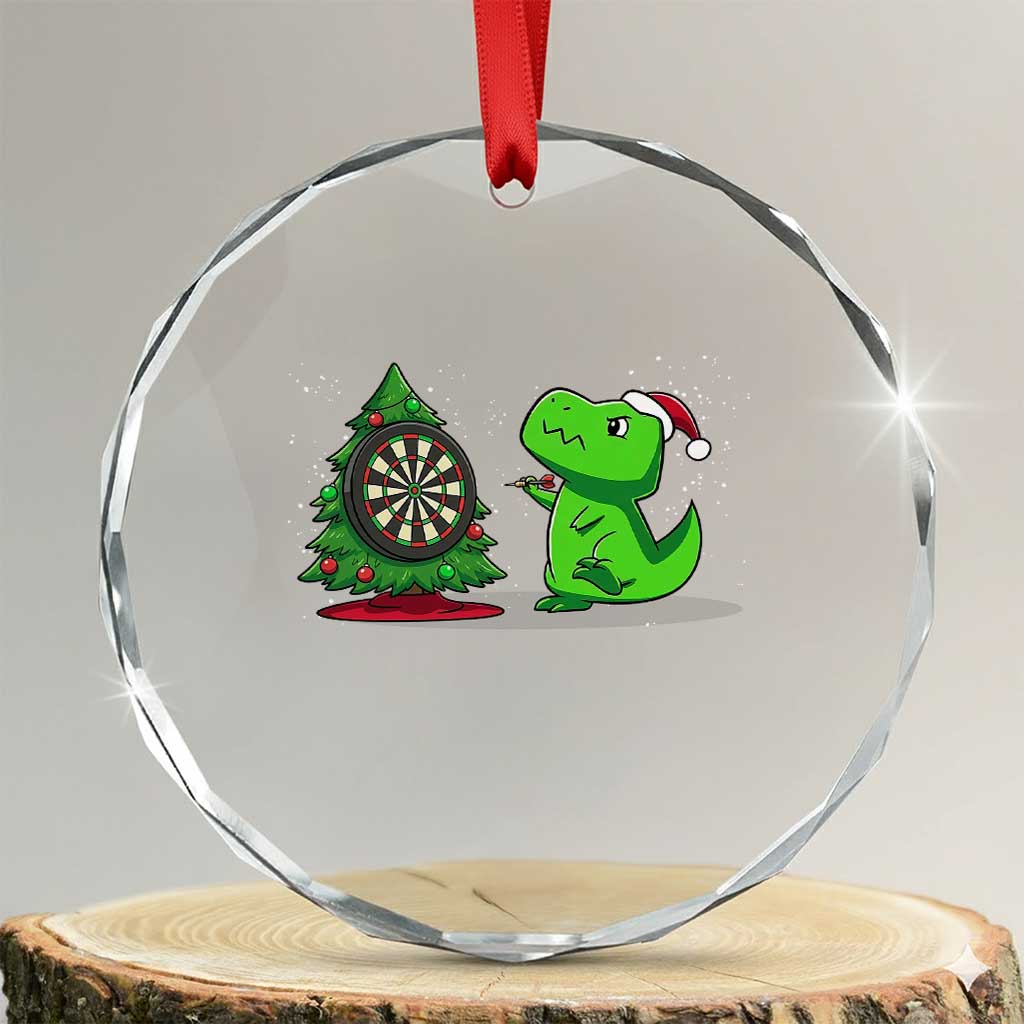 Christmas Dinosaur Dart Player Crystal Glass Ornament Funny Dino Lover TS12 Transparent Glass 3'' Circle Print Your Wear