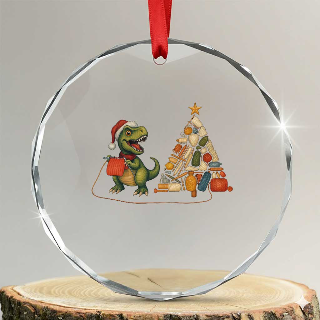Christmas Dinosaur Knitting Crystal Glass Ornament Funny Yarn Tree Gift TS12 Transparent Glass 3'' Circle Print Your Wear