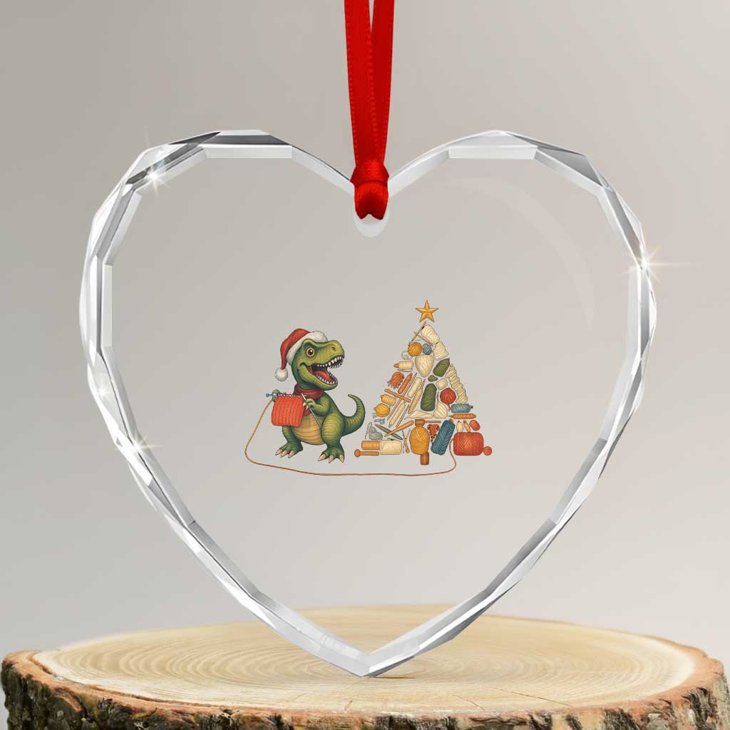 Christmas Dinosaur Knitting Heart Crystal Glass Ornament Funny Yarn Tree Gift TS12 Transparent Glass 3'' Heart Print Your Wear