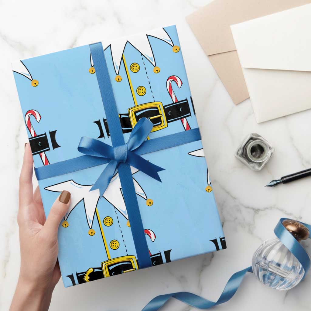 Christmas Elf Costume Wrapping Paper Roll Holiday Costume Funny Christmas Gift TS10 Light Blue Print Your Wear