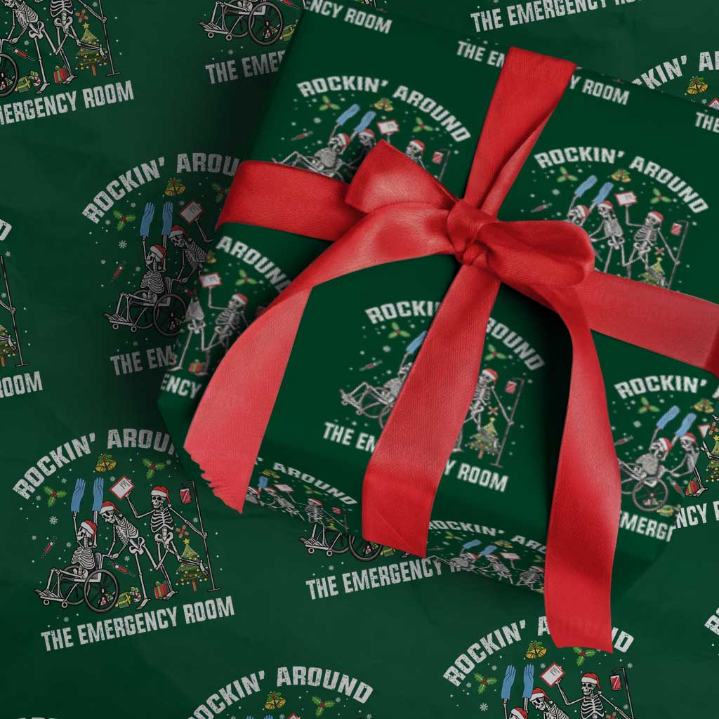 Christmas ER Nurse Wrapping Paper Roll Rockin Around Skeleton Emergency Room RN TS10 Green Print Your Wear