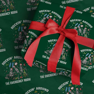 Christmas ER Nurse Wrapping Paper Roll Rockin Around Skeleton Emergency Room RN TS10 Green Print Your Wear