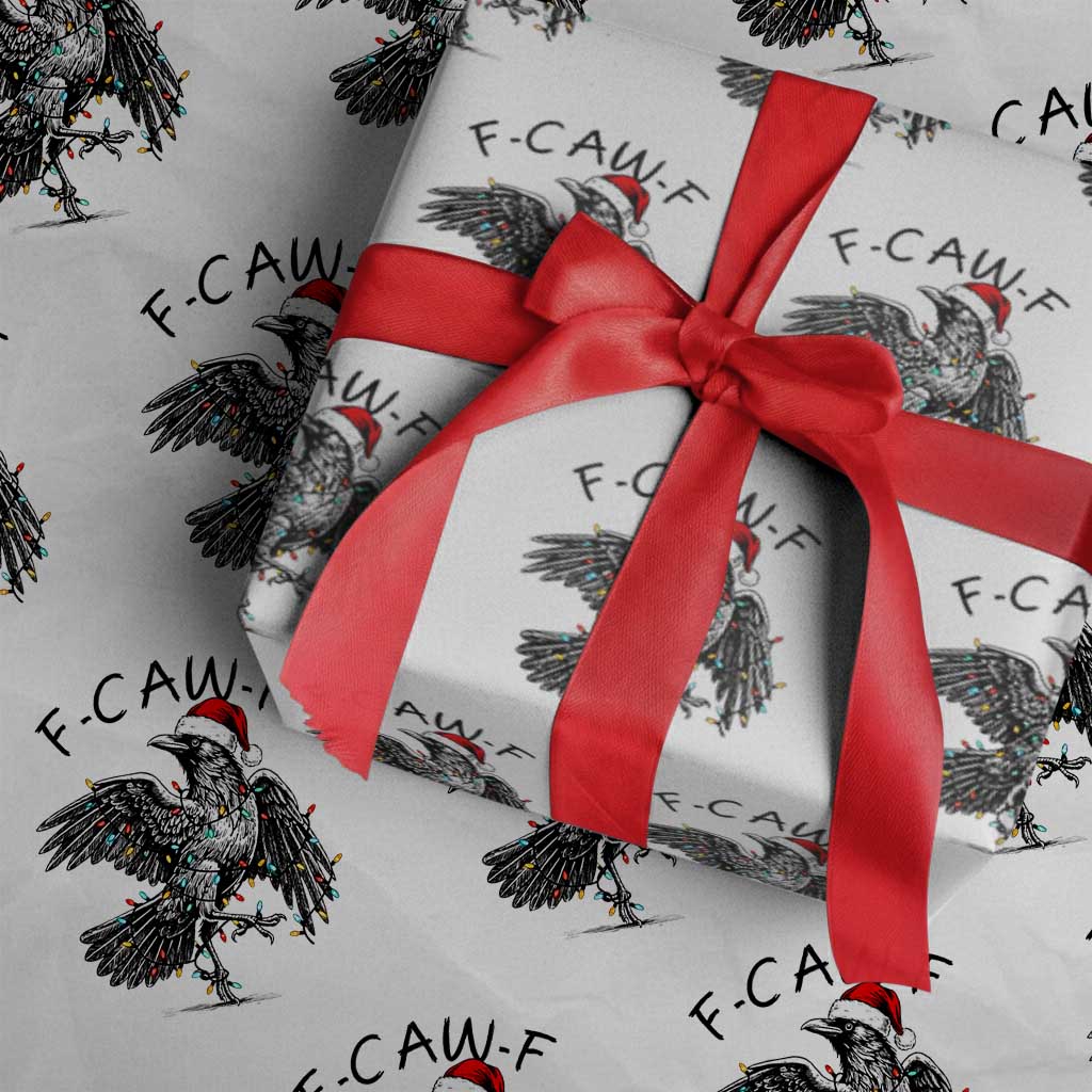 Christmas F Caw F Wrapping Paper Roll Funny Black Crow Meme TS14 White Print Your Wear