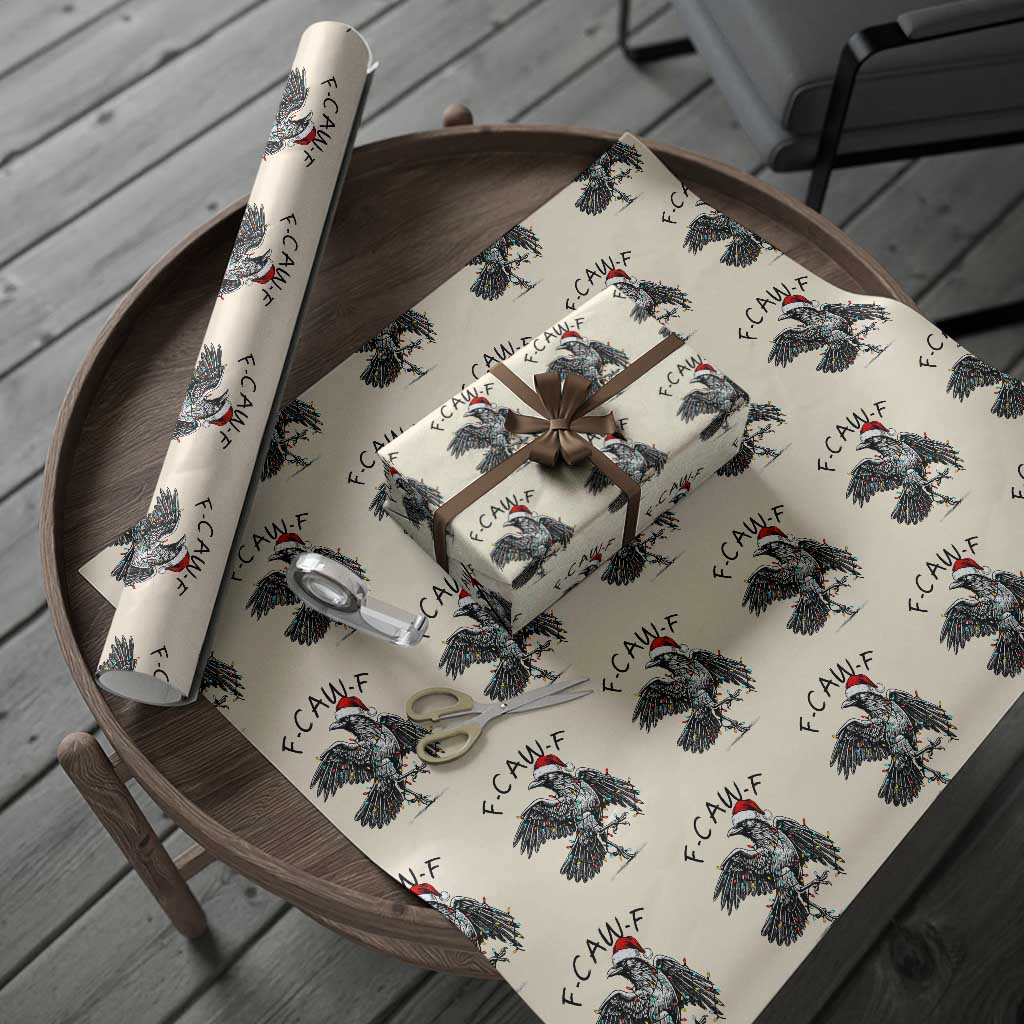 Christmas F Caw F Wrapping Paper Roll Funny Black Crow Meme TS14 Beige Print Your Wear