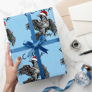 Christmas F Caw F Wrapping Paper Roll Funny Black Crow Meme TS14 Light Blue Print Your Wear