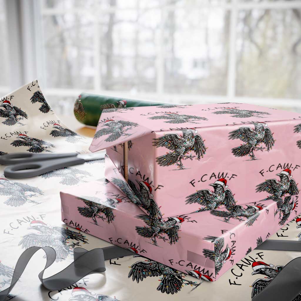 Christmas F Caw F Wrapping Paper Roll Funny Black Crow Meme TS14 Light Pink Print Your Wear