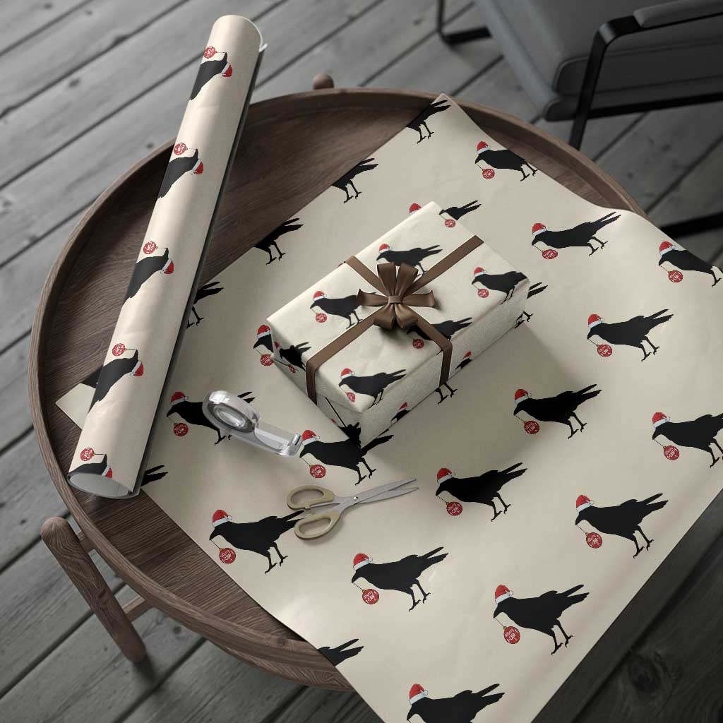 Christmas F Caw F Wrapping Paper Roll Funny Black Crow Merry Xmas TS14 Beige Print Your Wear
