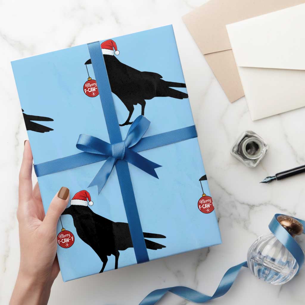 Christmas F Caw F Wrapping Paper Roll Funny Black Crow Merry Xmas TS14 Light Blue Print Your Wear