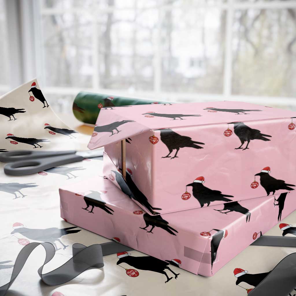 Christmas F Caw F Wrapping Paper Roll Funny Black Crow Merry Xmas TS14 Light Pink Print Your Wear