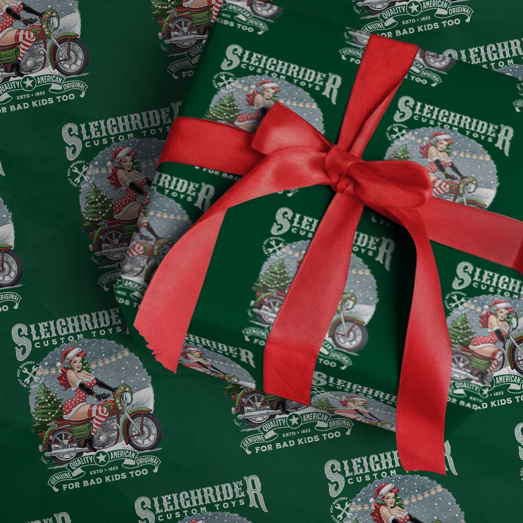 Christmas Female Santa Motorcycle Wrapping Paper Roll Sleighrider Custom Toys For Bad Kids Too TS11 Green Print Your Wear