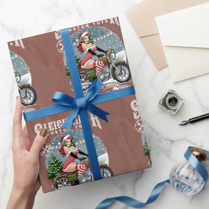 Christmas Female Santa Motorcycle Wrapping Paper Roll Sleighrider Custom Toys For Bad Kids Too TS11 Mocha Print Your Wear