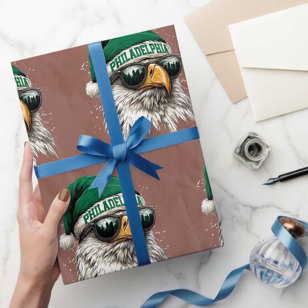 Christmas Football Lover Wrapping Paper Roll Funny Green Santa PFE City Silhouette TS11 Mocha Print Your Wear