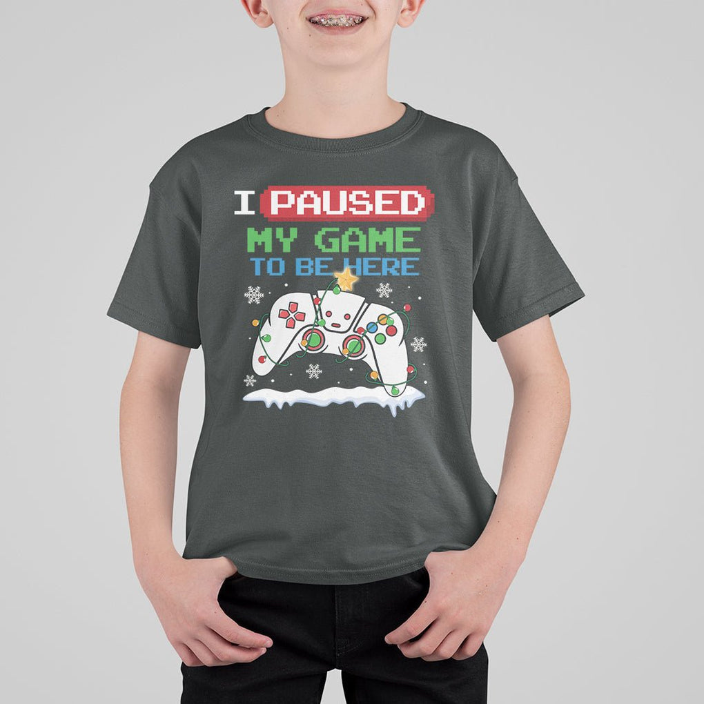 Christmas Gamer I Paused My Game To Be Here T Shirt For Kid TS09 Dark Heather Printyourwear
