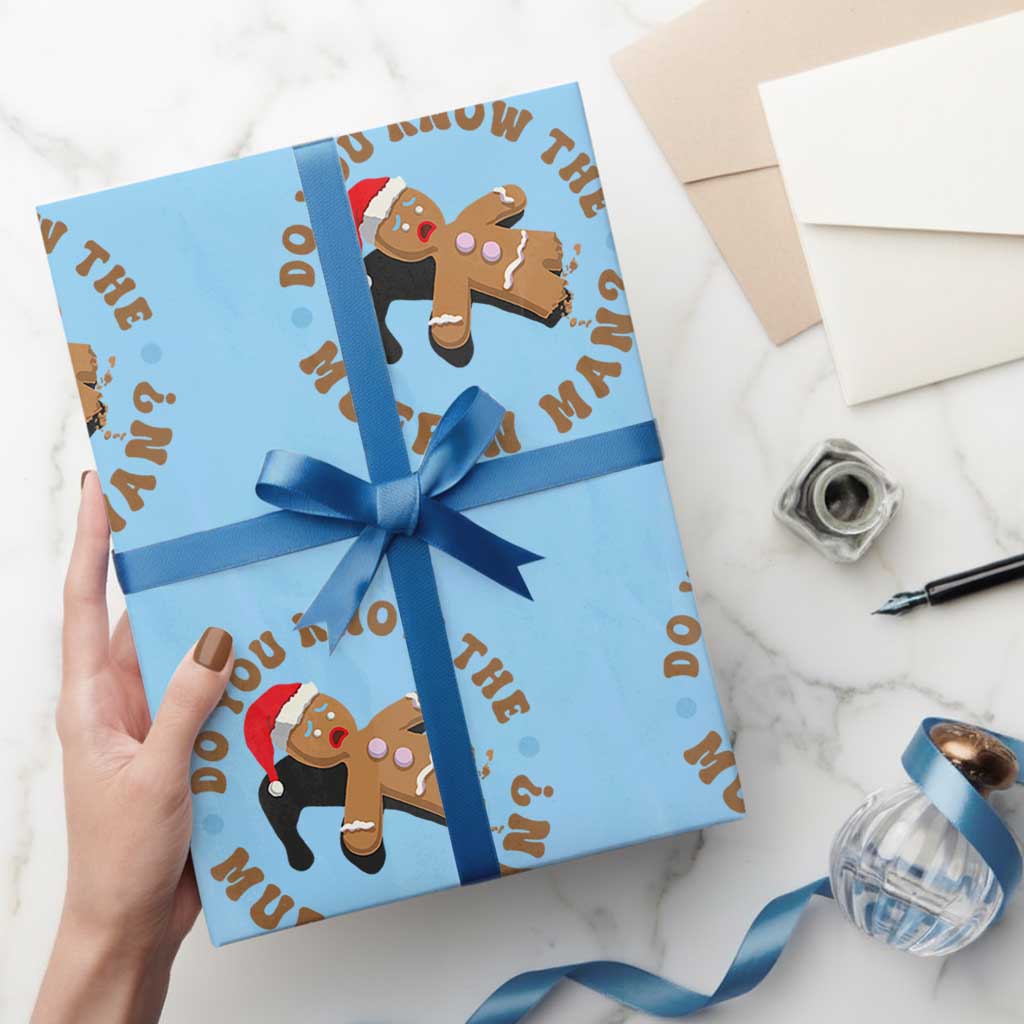 Christmas Gingerbread Wrapping Paper Roll Funny Do You Know The Muffin Man TS11 Light Blue Print Your Wear