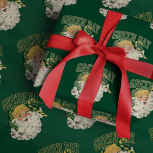 Christmas GB Fan Wrapping Paper Roll Vintage Varsity Retro Santa Claus Face Game Day TS10 Green Print Your Wear